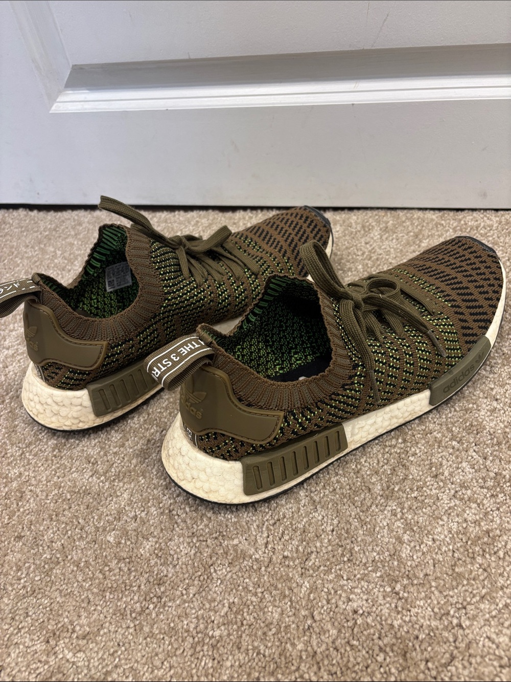 Adidas NMD R1 Primeknit in Olive Green and Cream